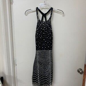 Ellie Wilde Mon Cheri Short Length Black Silver Dress w/ Rhinestone Gems